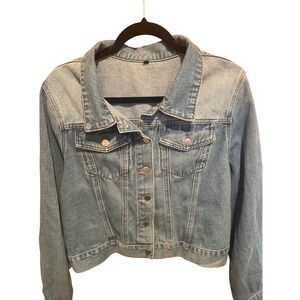 Denim Women's Jacket Classic Button Front Casual Light Wash‎